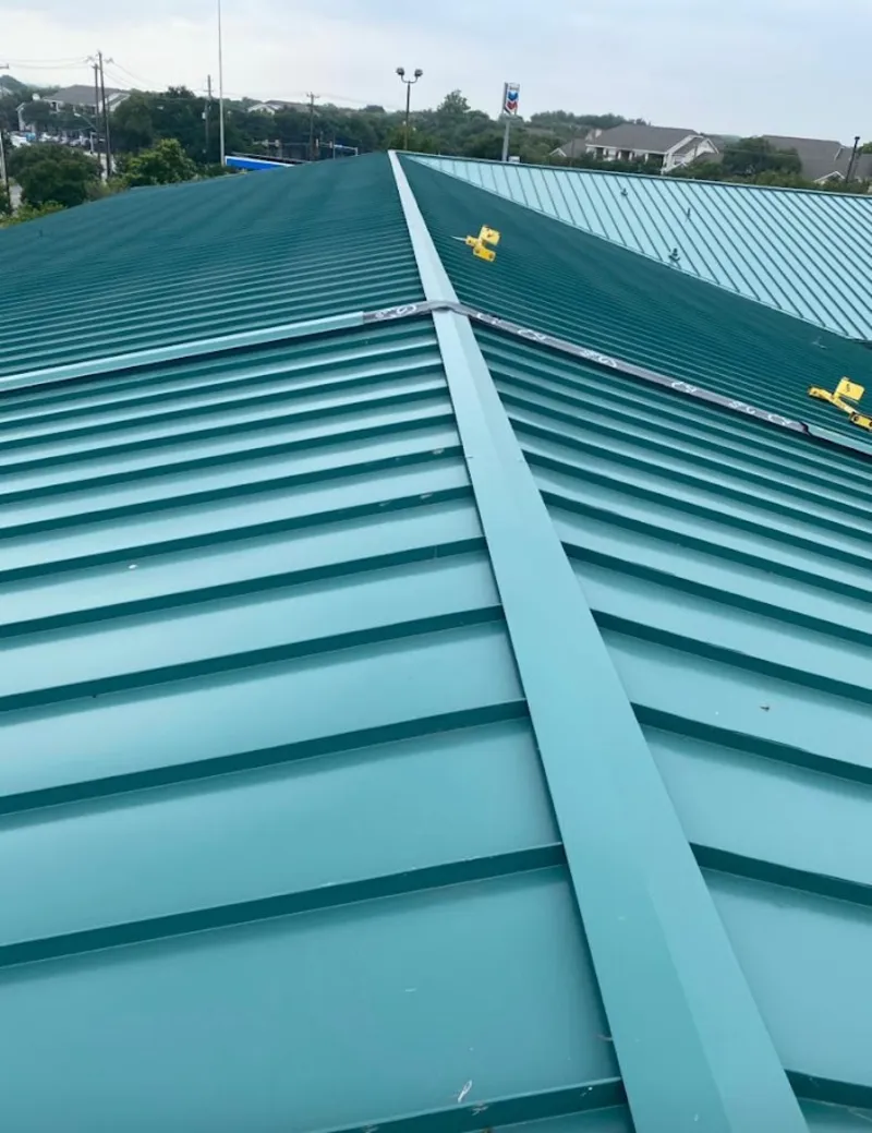 Green commercial metal roof ridge and valley for Metal Roof Repair in Maize